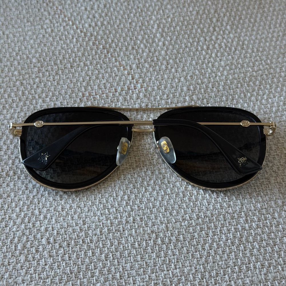 Gucci Black Lens Aviator Sunglasses with Gold Accents - Picture 4 of 7